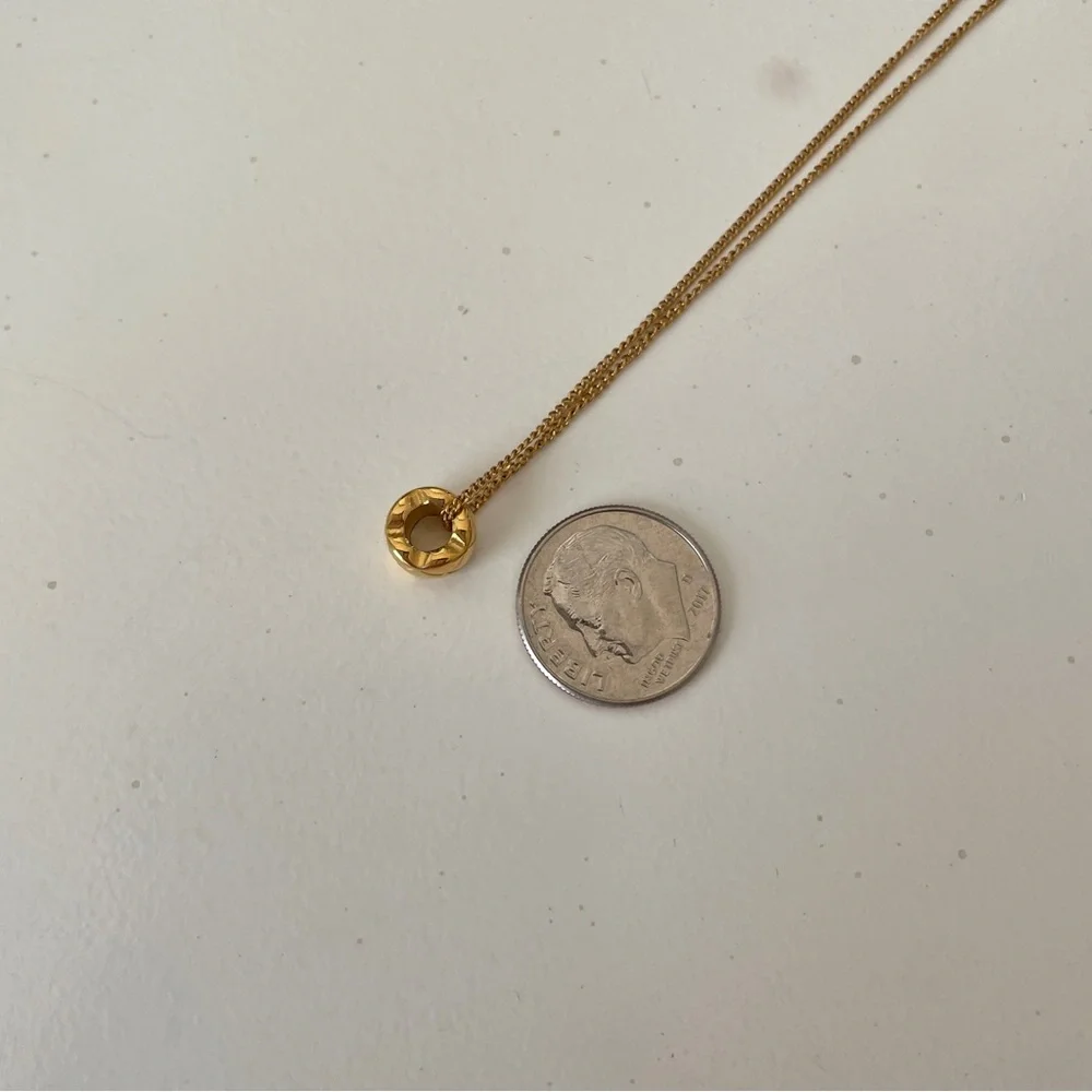 Gold Necklace with Textured Quilted Barrel Pendant - Picture 6 of 8